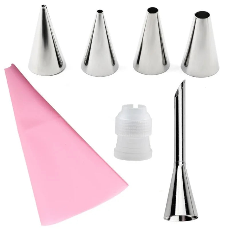 6-Piece Reusable Pastry Bag & Icing Piping Tips Set